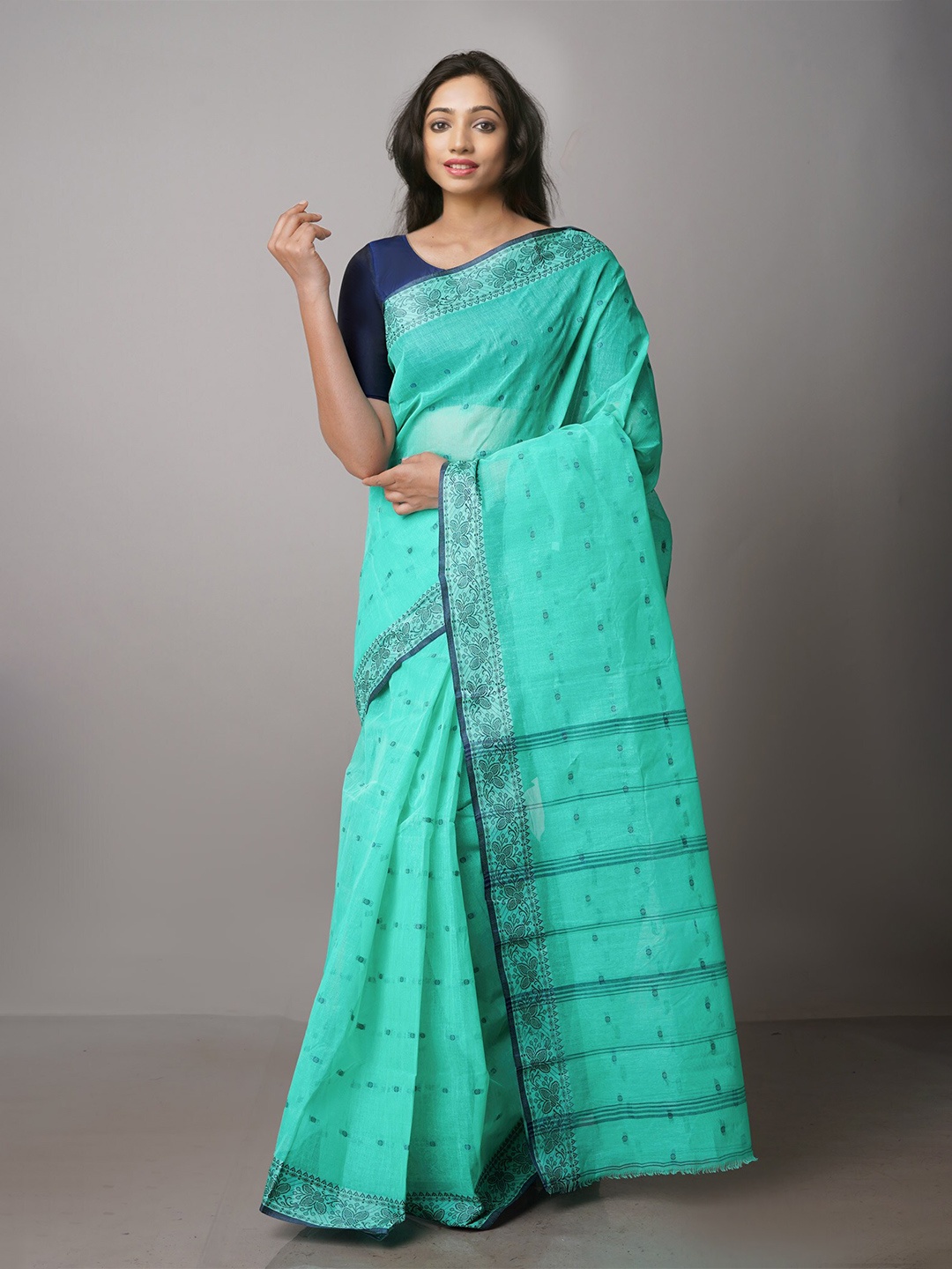 

Unnati Silkse Woven Design Pure Cotton Taant Saree, Sea green