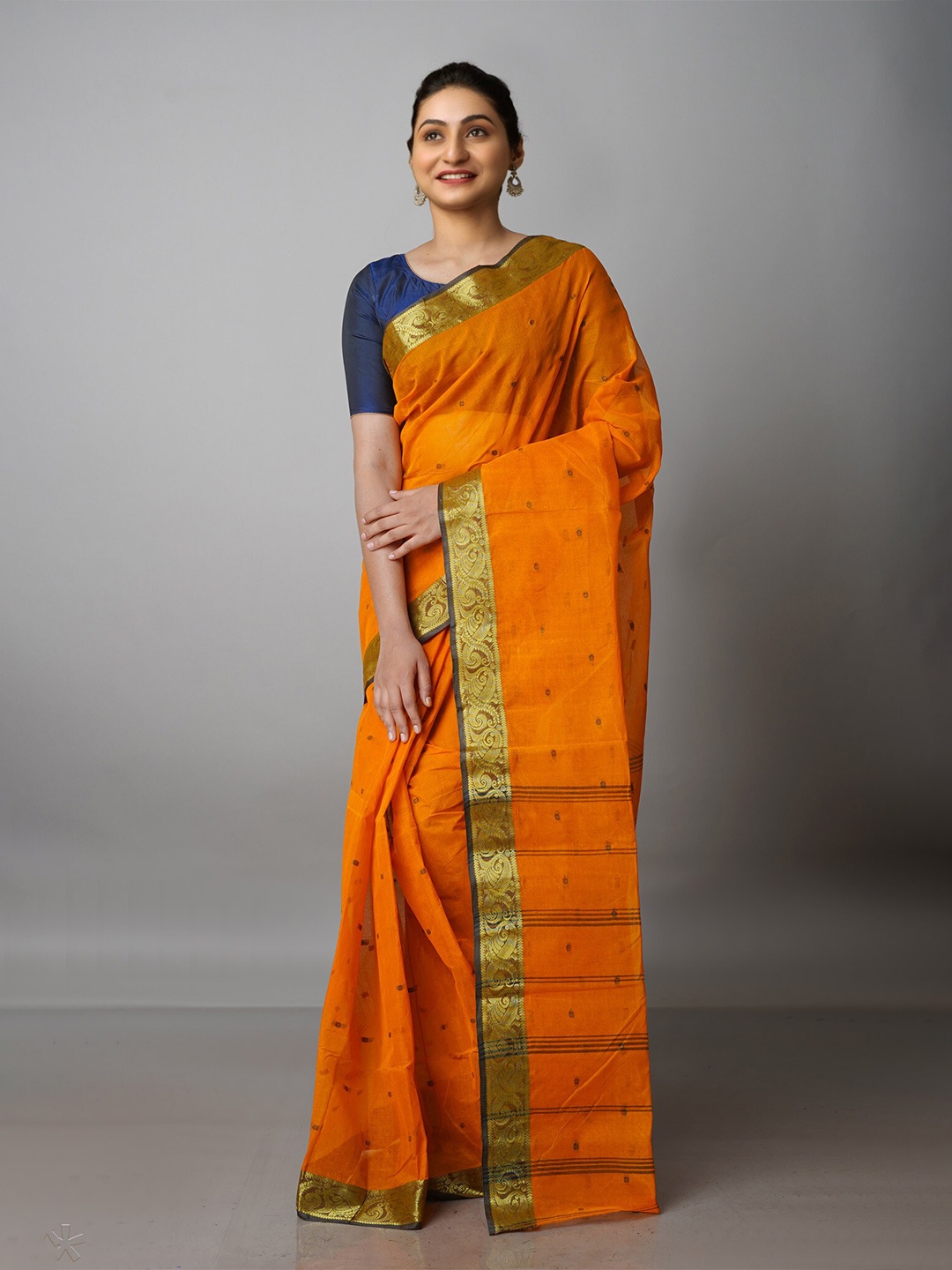 

Unnati Silks Woven Design Pure Cotton Taant Saree, Orange