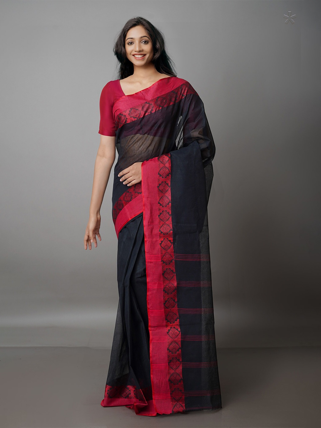 

Unnati Silks Pure Cotton Taant Saree, Black