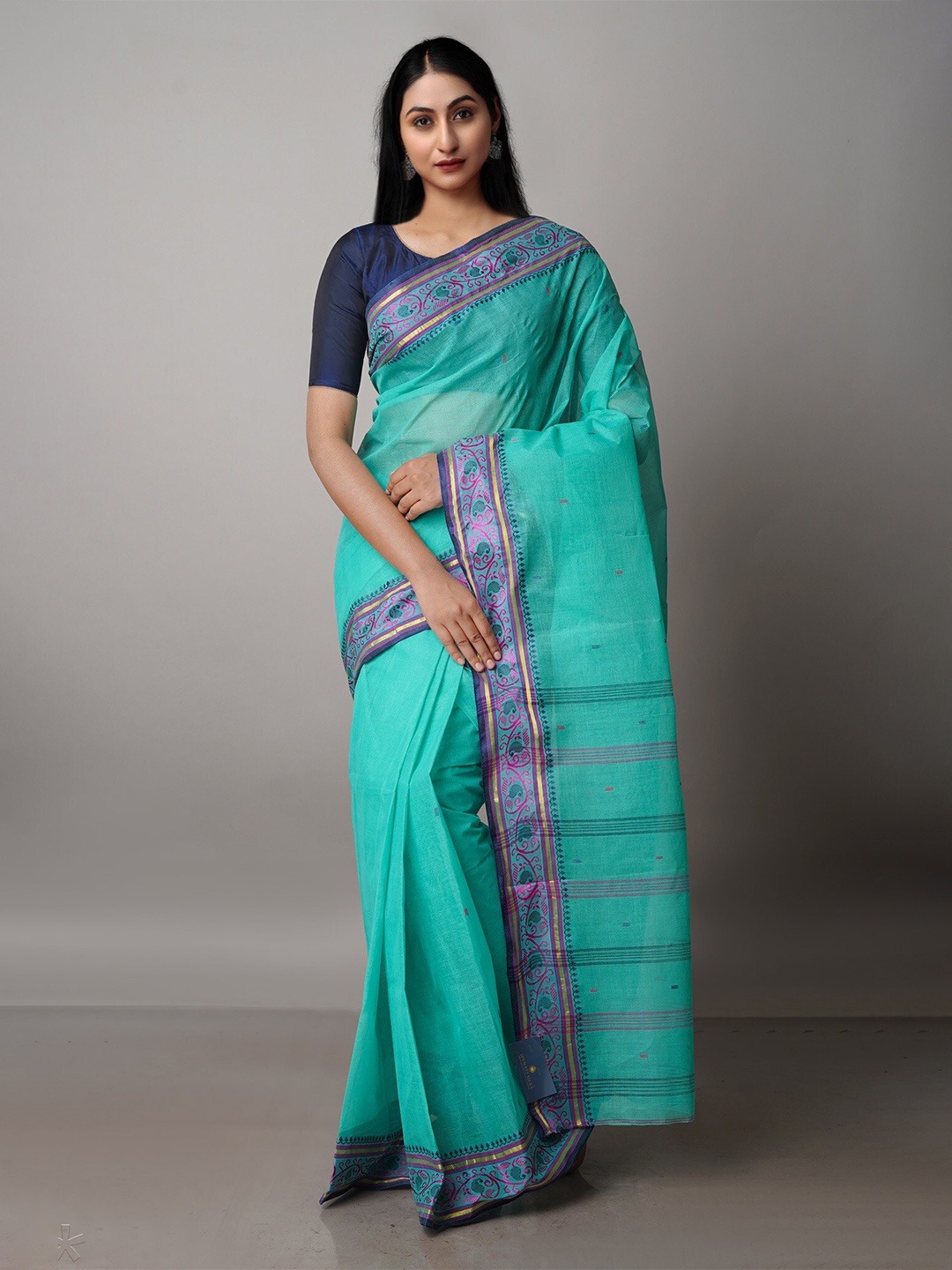 

Unnati Silks Woven Design Pure Cotton Taant Saree, Turquoise blue