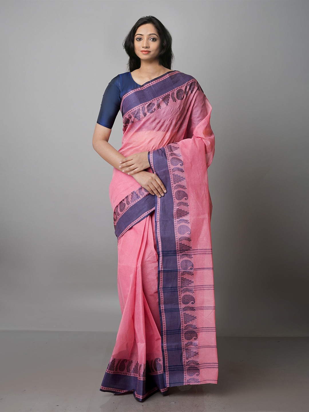 

Unnati Silks Woven Design Border Handloom Pure Cotton Saree, Pink