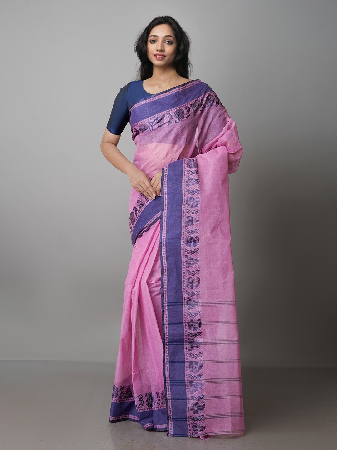 

Unnati Silks Woven Design Border Handloom Pure Cotton Saree, Pink