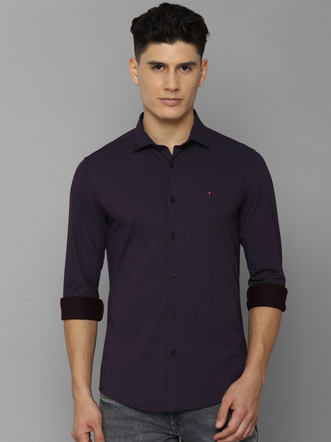 

Louis Philippe Sport Men Slim Fit Micro Checked Cotton Casual Shirt, Purple