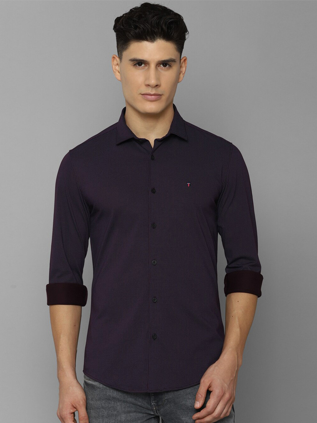 

Louis Philippe Sport Men Slim Fit Micro Checked Cotton Casual Shirt, Purple