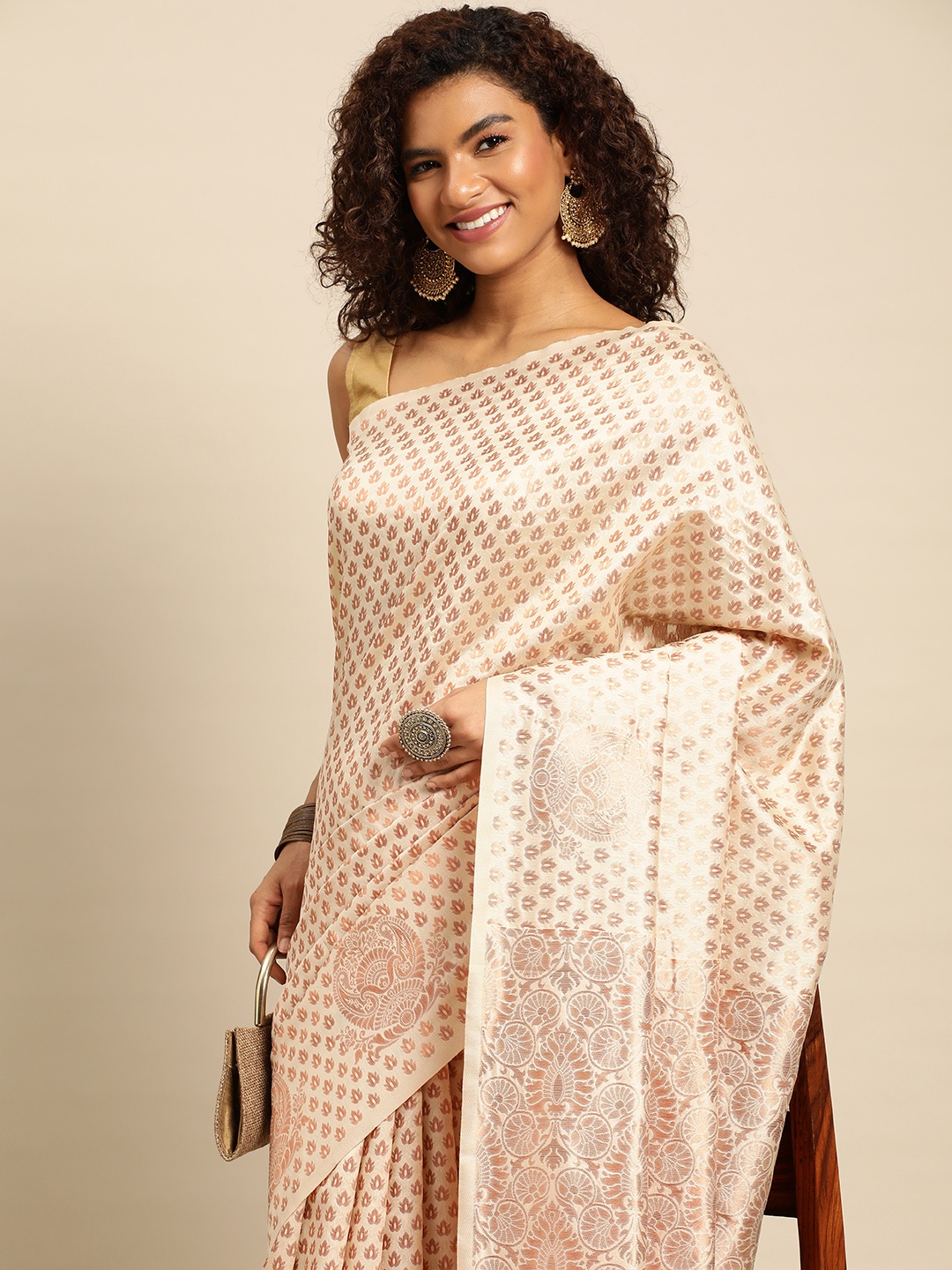 

Pothys Ethnic Motifs Zari Art Silk Banarasi Saree, Cream
