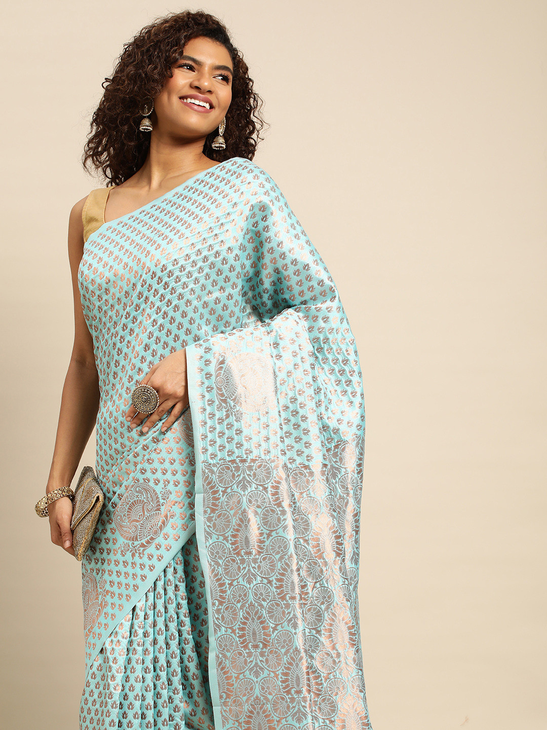 

Pothys Woven Design Ethnic Motifs Zari Art Silk Banarasi Saree, Blue