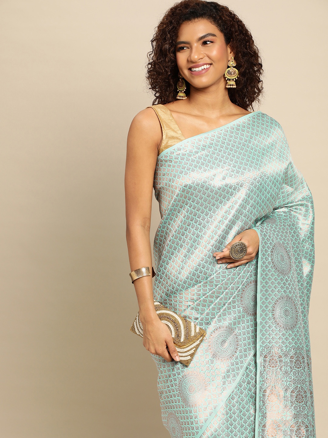 

Pothys Woven Design Ethnic Motifs Zari Art Silk Banarasi Saree, Blue