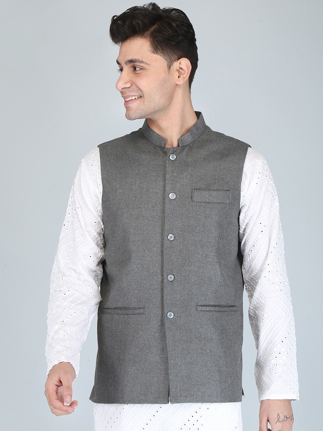

UNCRAZY Men Woven Nehru Jacket, Charcoal