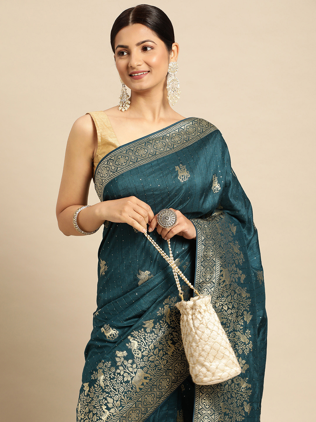 

APPLIX STYLE Ethnic Motifs Sequinned Banarasi Saree, Blue
