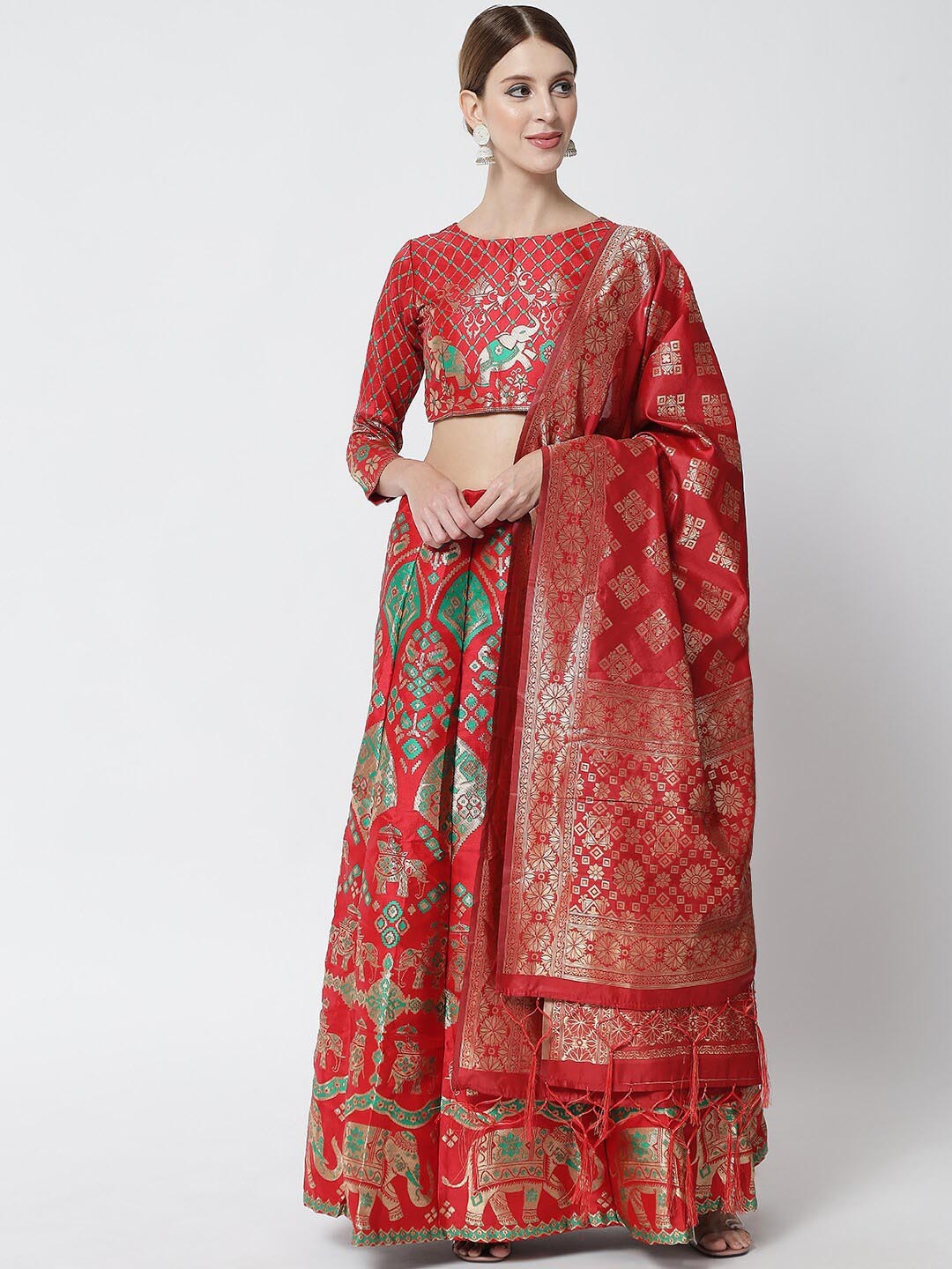 

Mitera Semi-Stitched Lehenga & Unstitched Blouse With Dupatta, Red