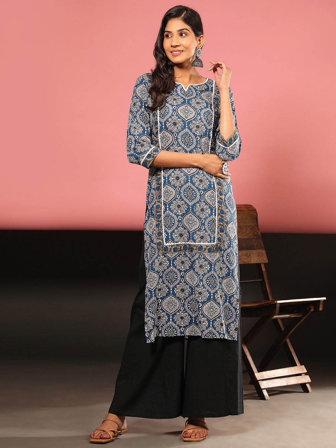 

Vbuyz Geometric Printed Cotton Kurta, Blue