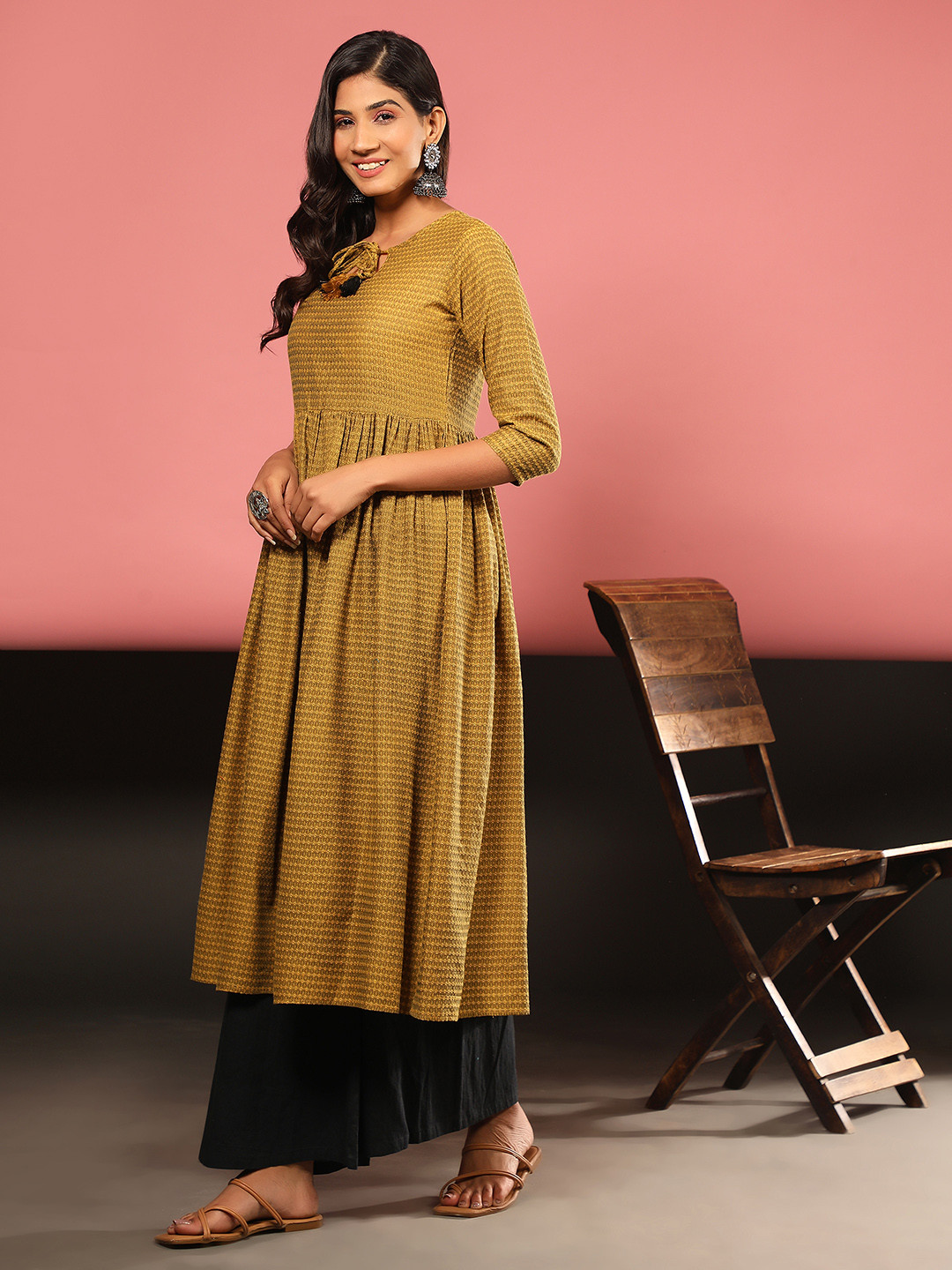 

Vbuyz Women Yellow Flared Sleeves Kurta