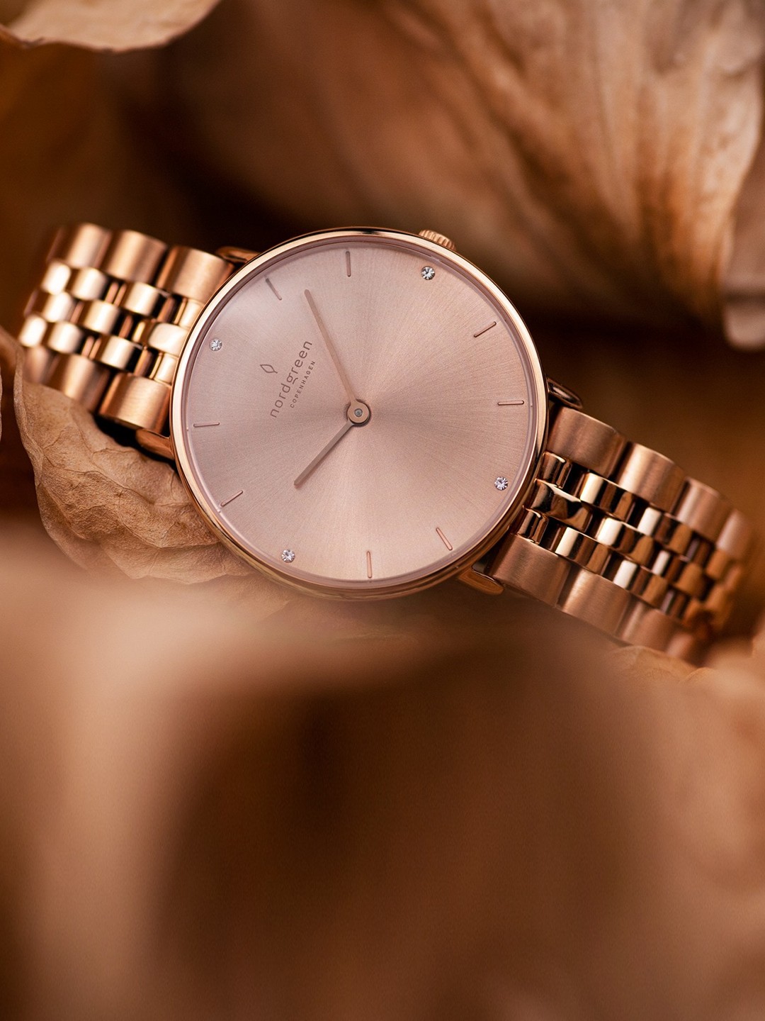 

Nordgreen Women Stainless Steel Bracelet Style Strap Analogue Watch NR32RG5LROCS, Rose gold