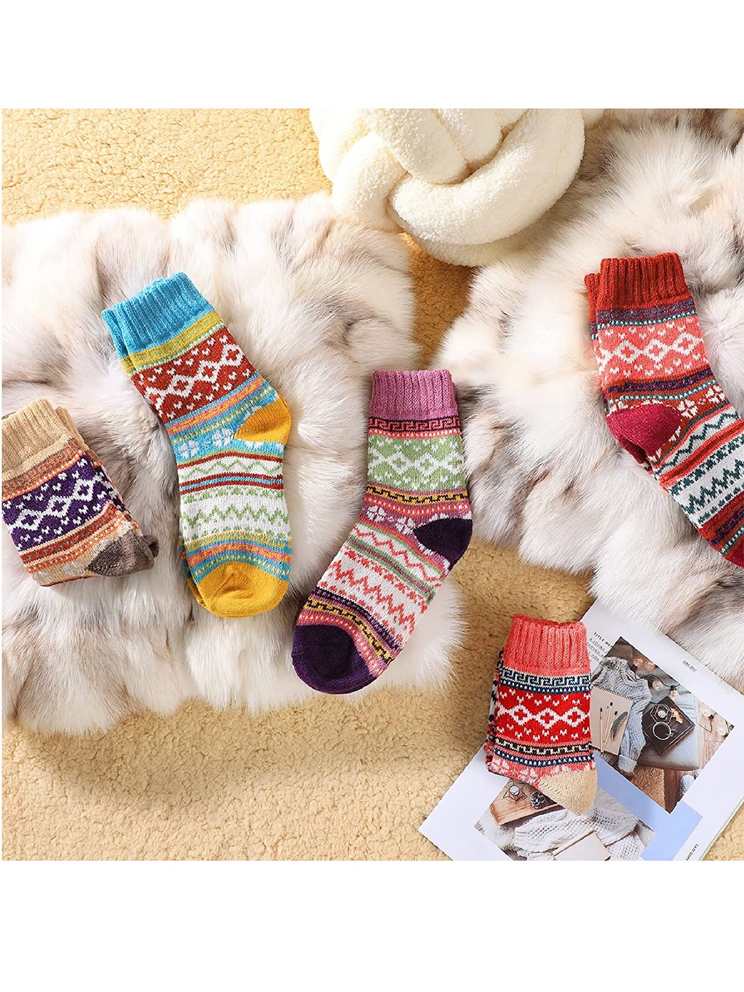 

EL REGALO Pack of 5 Patterned Calf-Length Socks, Brown