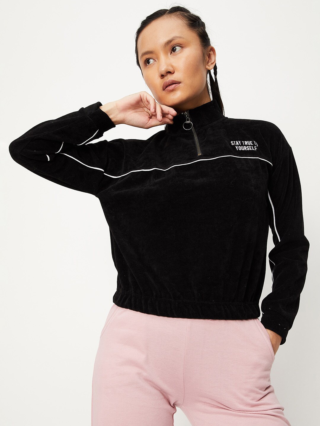 

max Women High Neck long sleeved Sweatshirt, Black