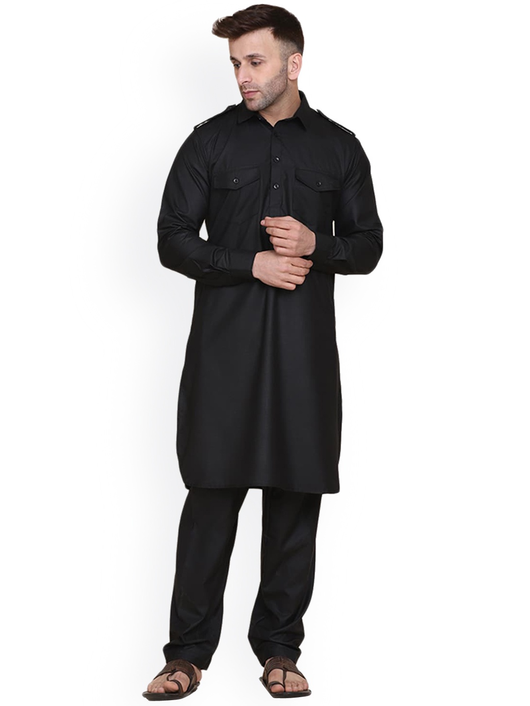 

TAHVO Men Pure Cotton Kurta with Pyjamas, Black