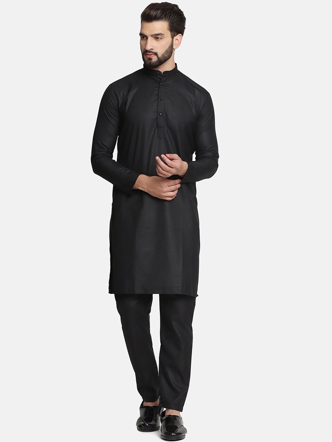 

TAHVO Men Pure Cotton Kurta with Pyjamas, Black