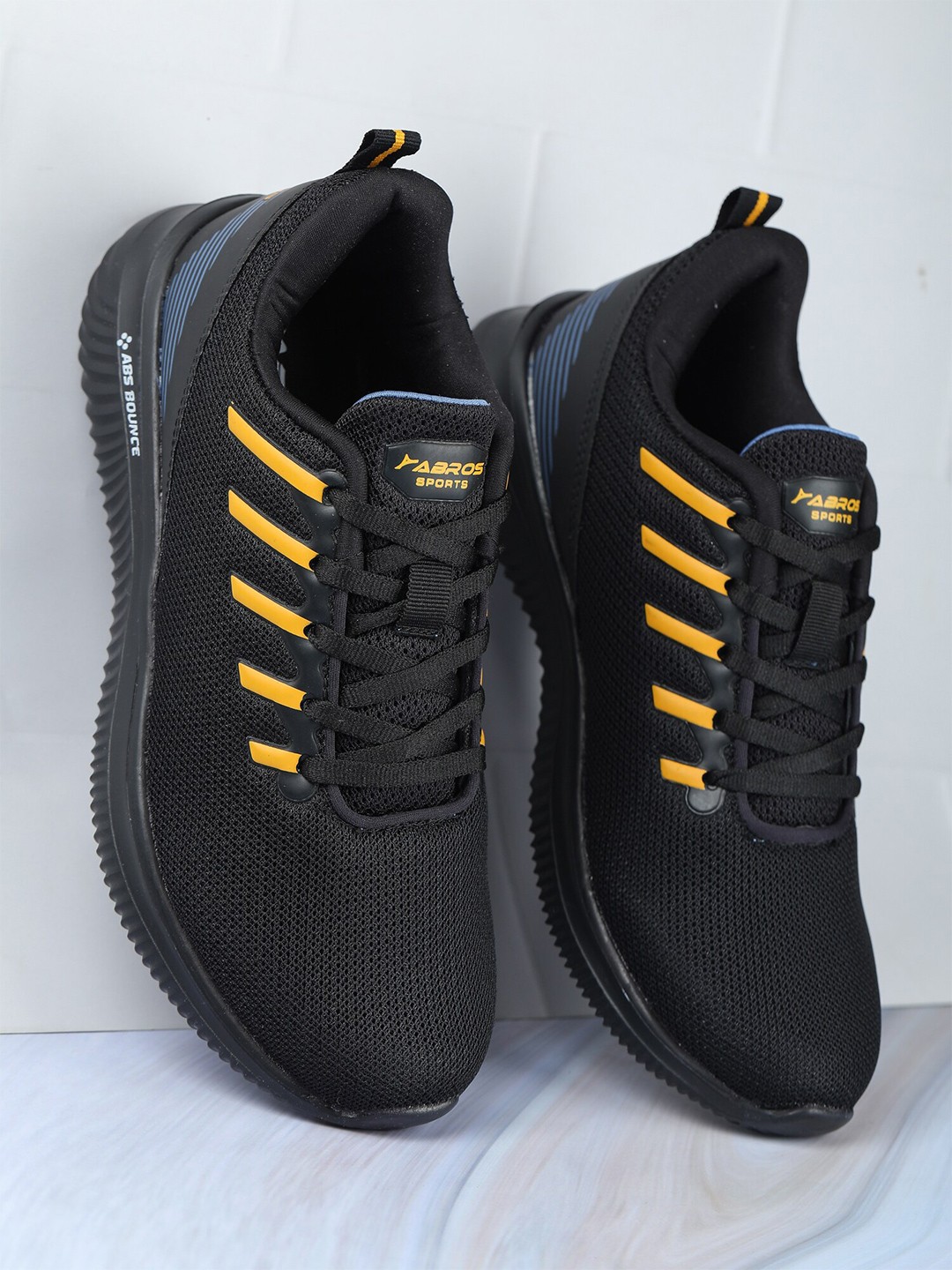 

ABROS Men Lace-Ups Mesh Running Sports Shoes, Black
