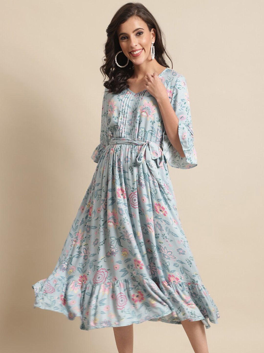 

Cantabil Floral Printed Midi Dress, Green