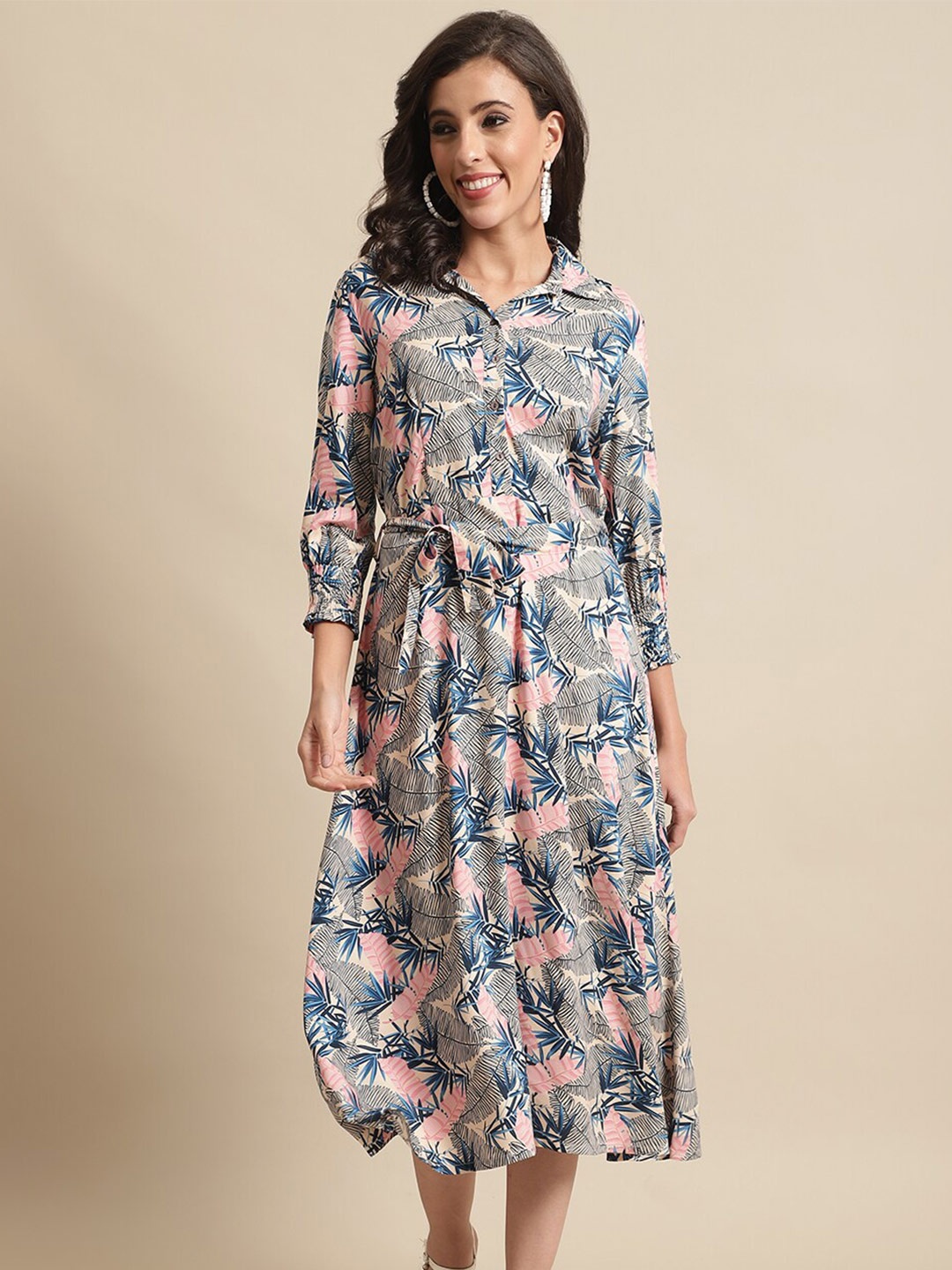 

Cantabil Floral Shirt Midi Dress, Blue