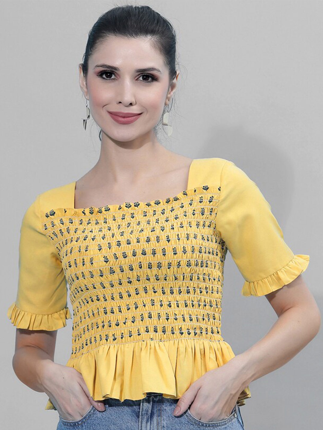 

Selvia Floral Print Top, Yellow