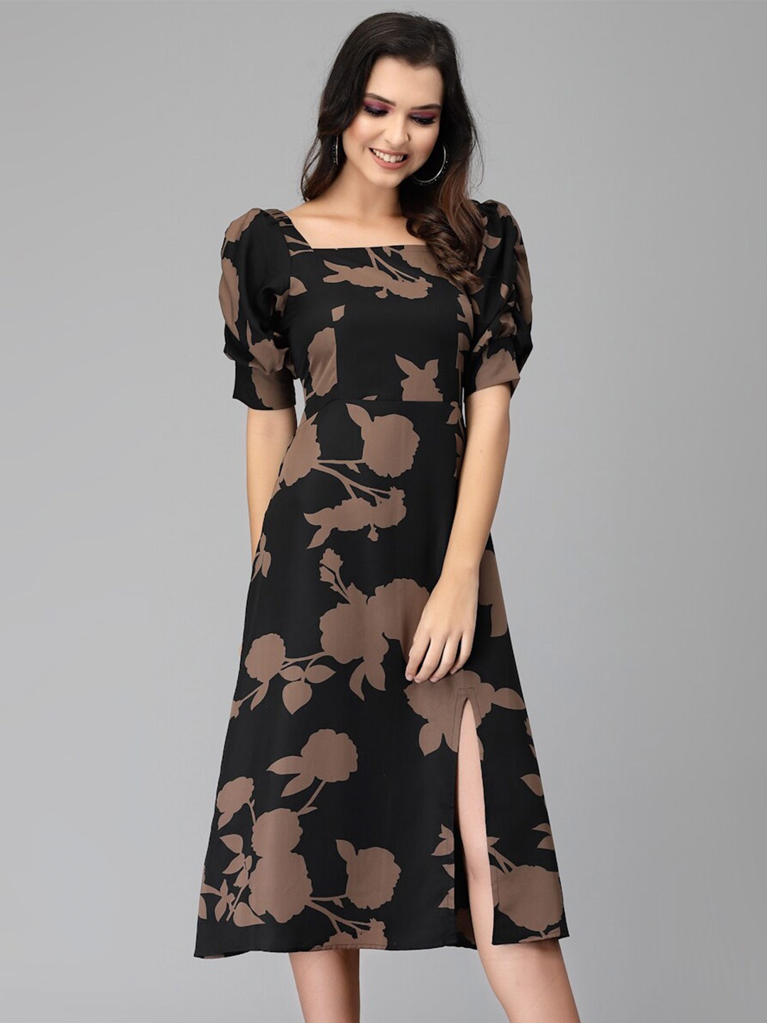 

Selvia Crepe A-Line Midi Dress, Black