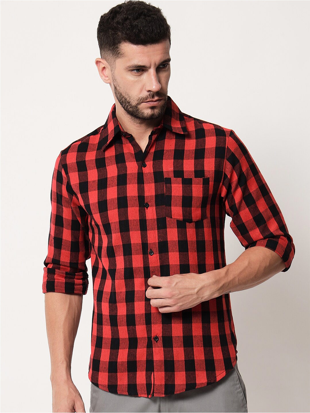 

Vastraa Fusion Men Cotton Standard Buffalo Checks Checked Casual Shirt, Red