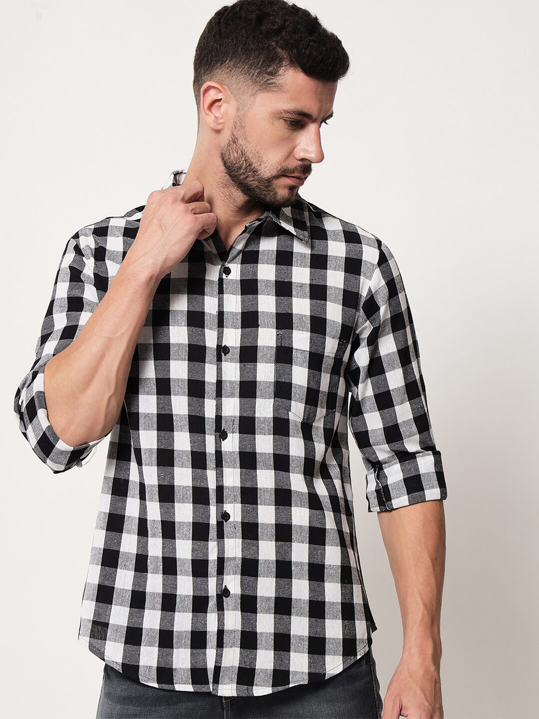 

Vastraa Fusion Men Standard Gingham Checked Casual Cotton Shirt, White