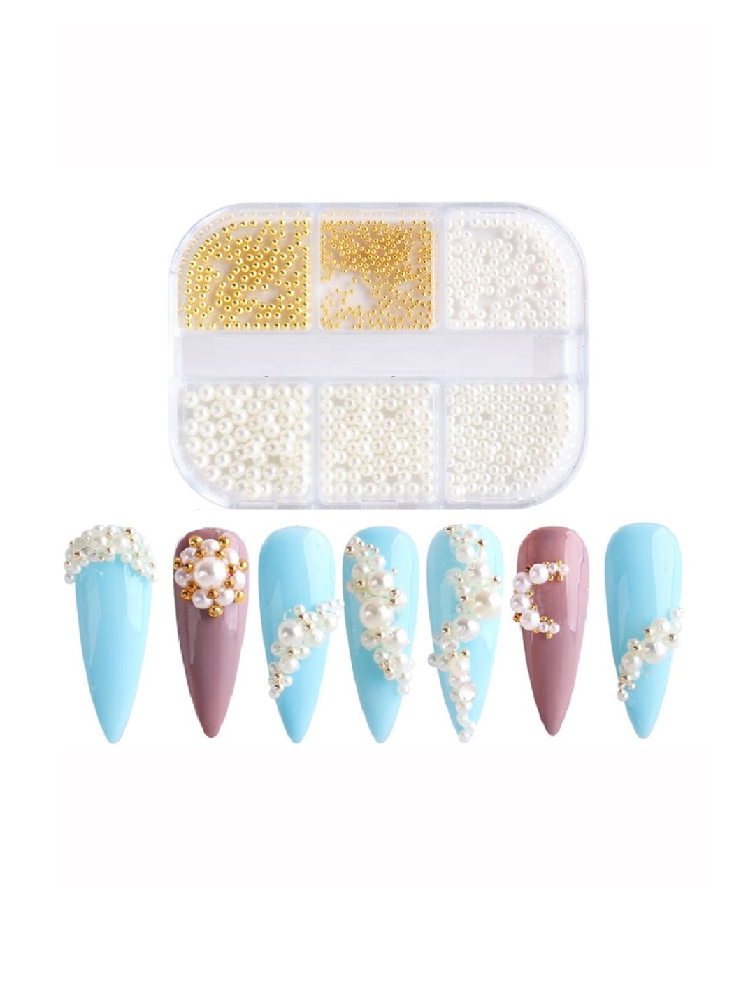 

S.A.V.I. 6 Grids Metal Beads Balls DIY Nail Art Accessories, White