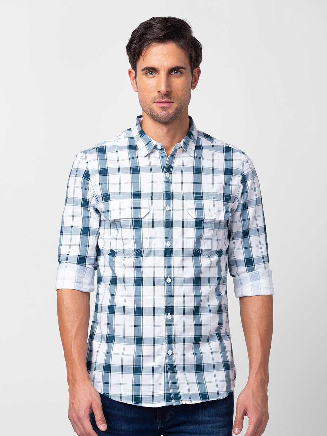 

SPYKAR Men Slim Fit Tartan Checked Casual Shirt, White