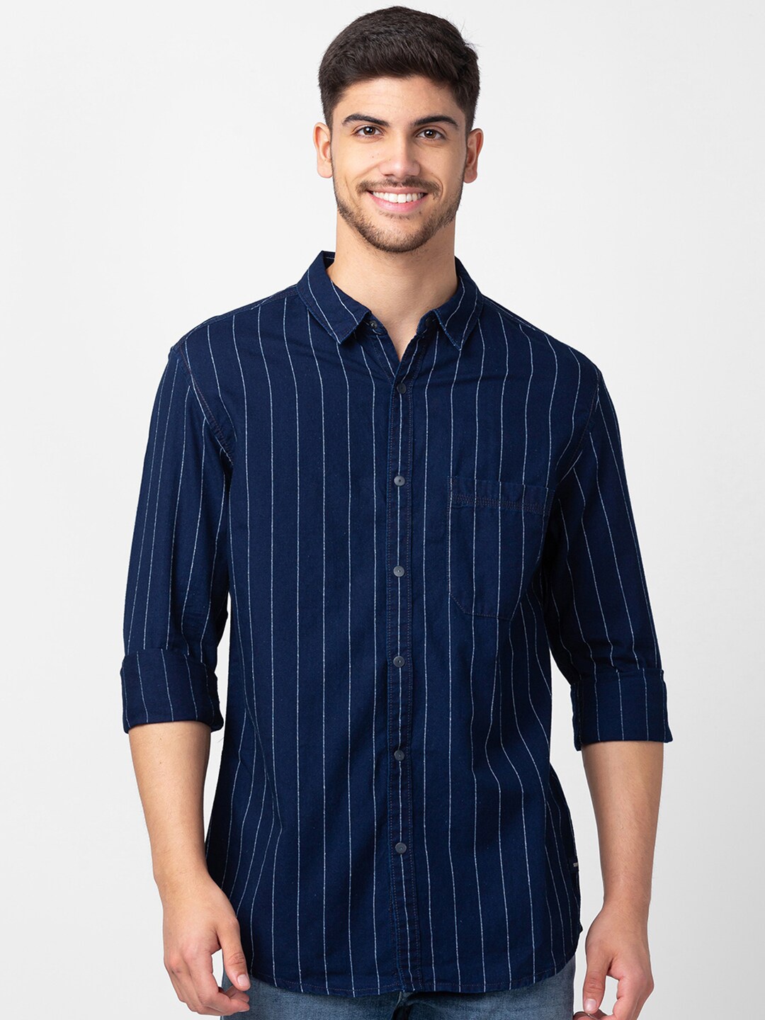 

SPYKAR Men Slim Fit Striped Casual Shirt, Teal