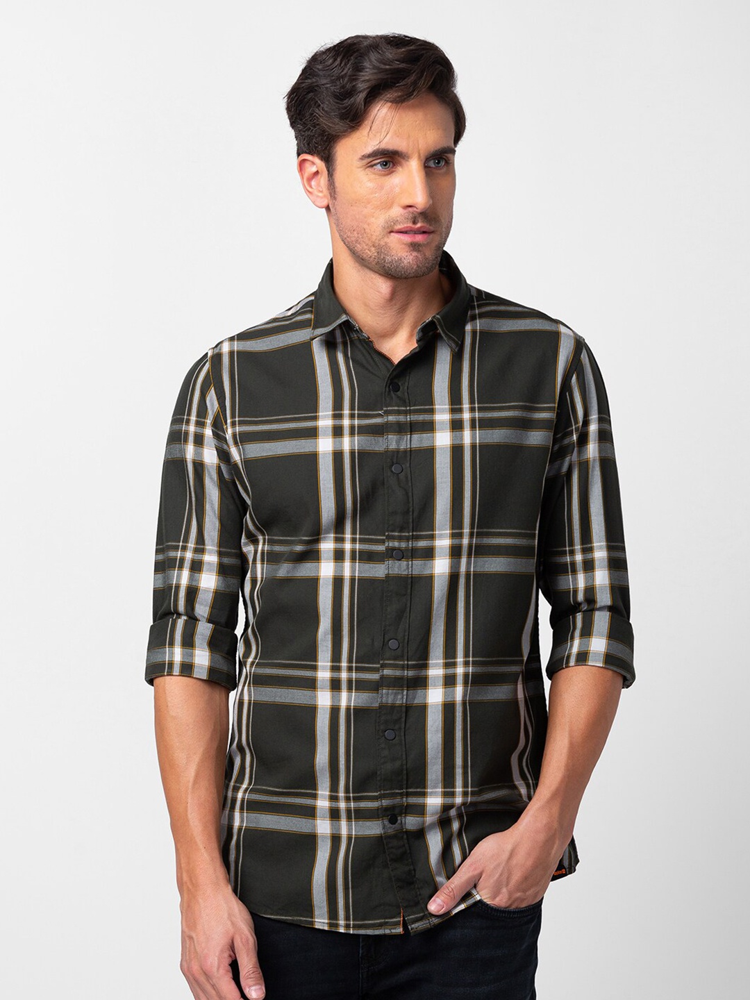 

SPYKAR Men Checked Casual Shirt, Olive