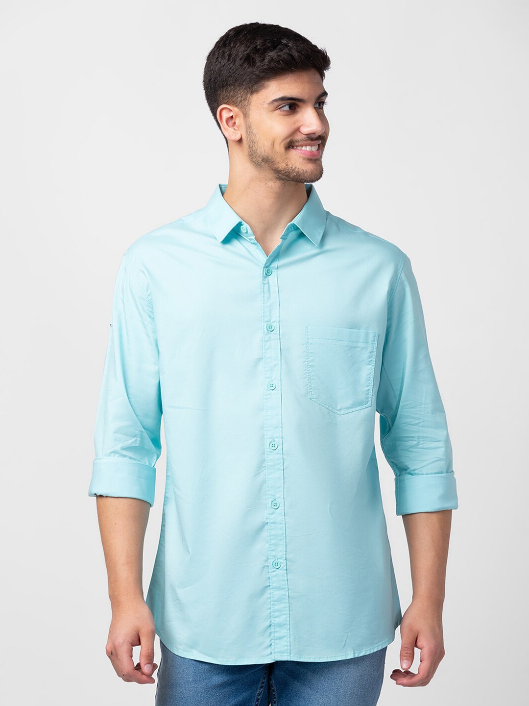 

SPYKAR Men Slim Fit Casual Shirt, Turquoise blue