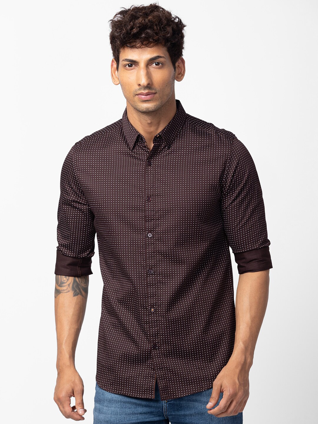 

SPYKAR Men Slim Fit Striped Casual Shirt, Brown
