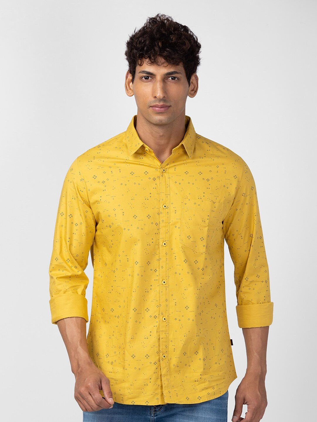 

SPYKAR Men Printed Casual Cotton Shirt, Yellow