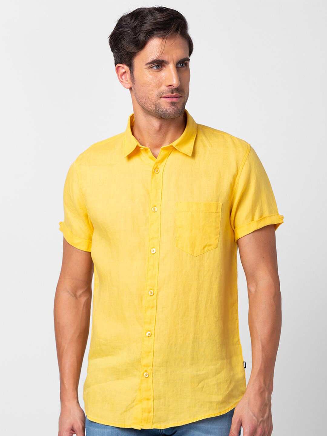 

SPYKAR Men Linen Casual Shirt, Yellow