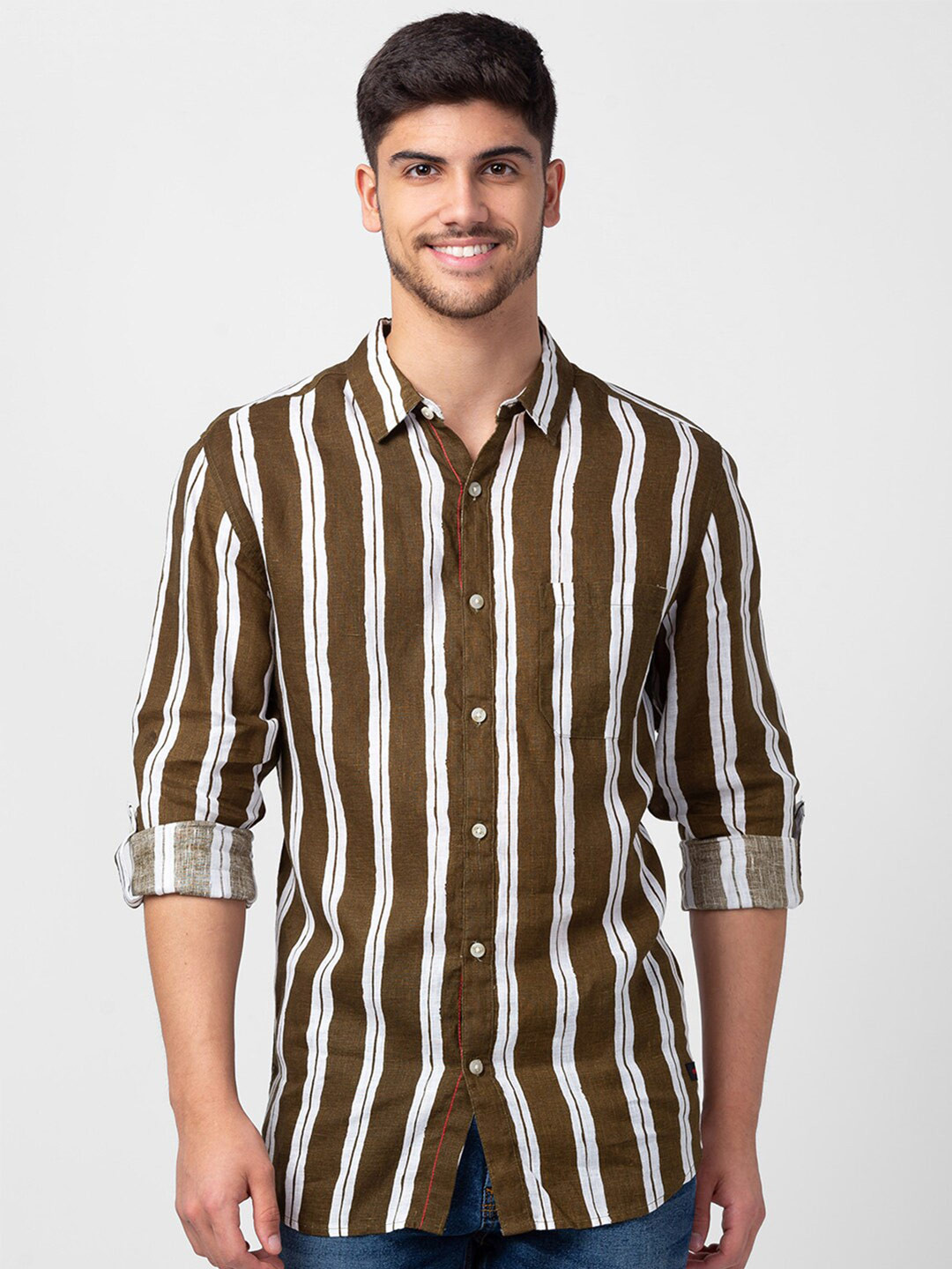 

SPYKAR Men Slim Fit Striped Casual Shirt, Green