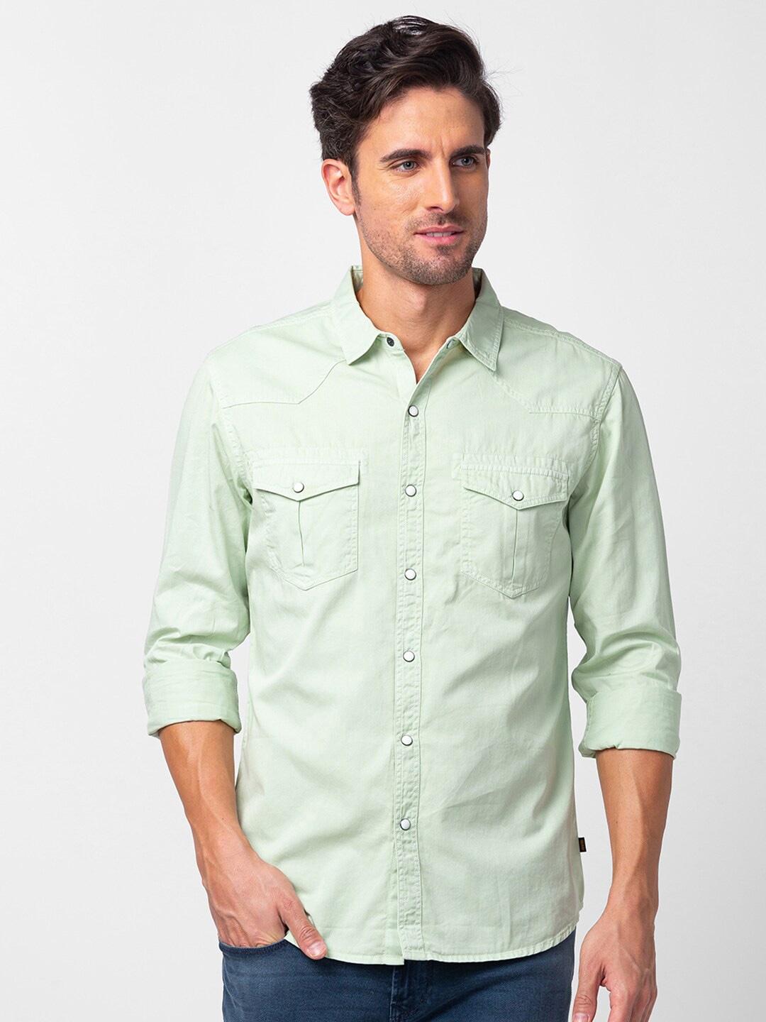 

SPYKAR Men Slim Fit Cotton Casual Shirt, Green