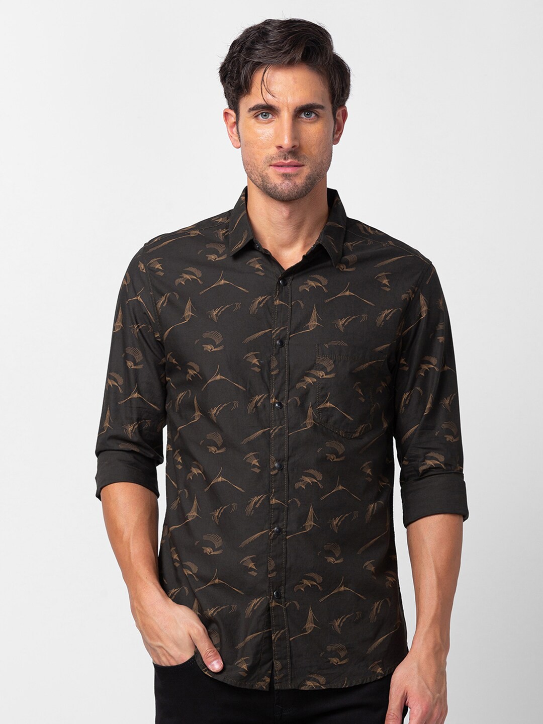 

SPYKAR Men Printed Cotton Slim Fit Casual Shirt, Brown