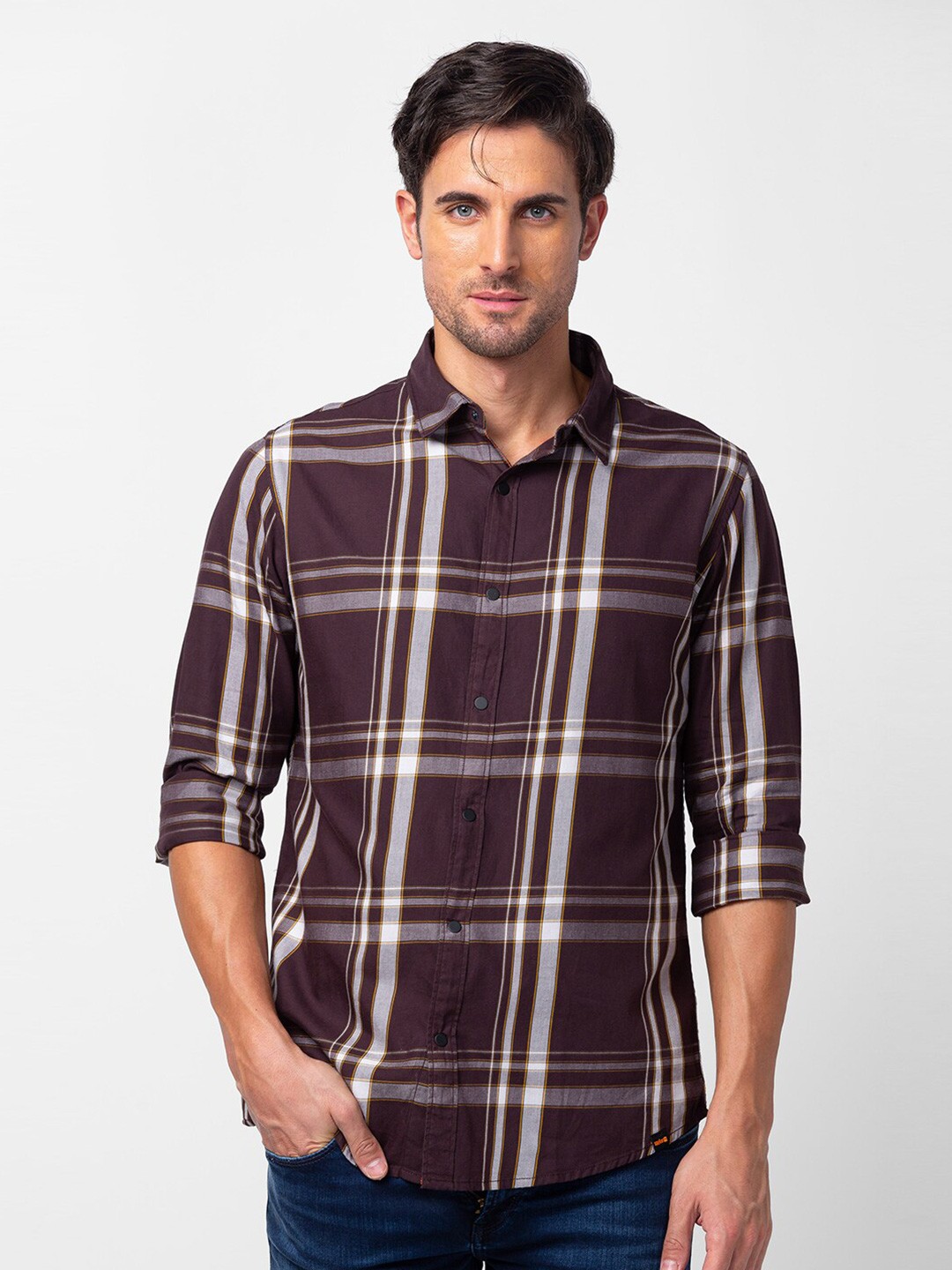 

SPYKAR Men Tartan Checked Casual Shirt, Burgundy