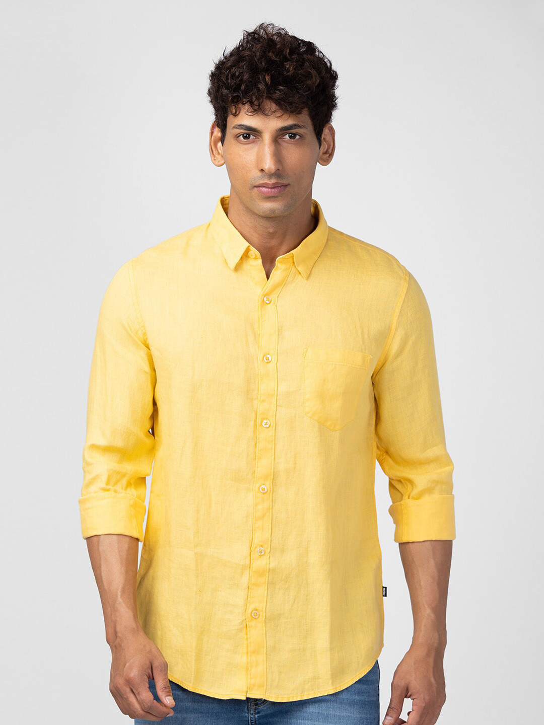 

SPYKAR Men Plus Size Linen Long Sleeves Casual Shirt, Yellow