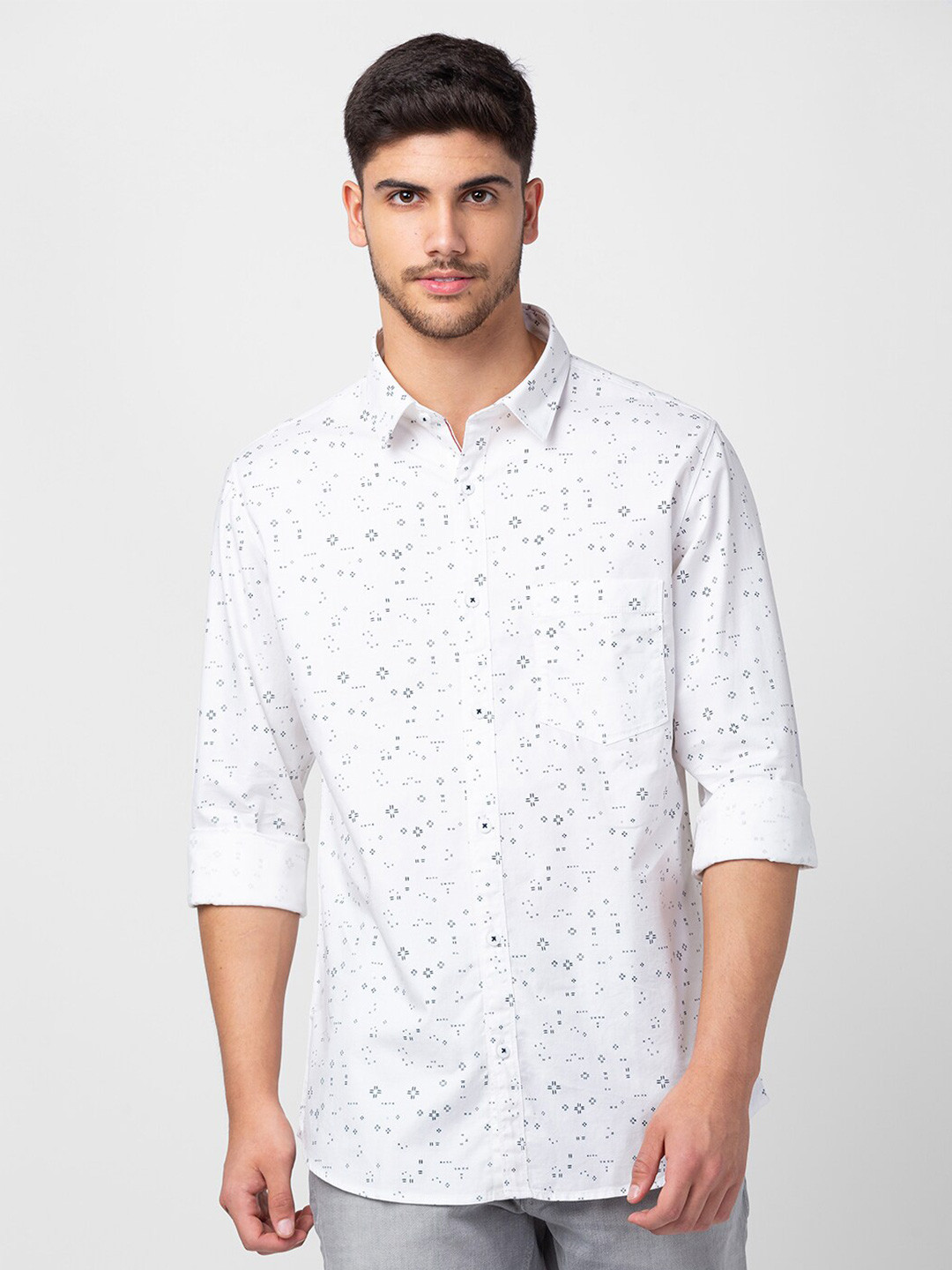 

SPYKAR Men Plus Size Cotton Conversational Printed Casual Shirt, White