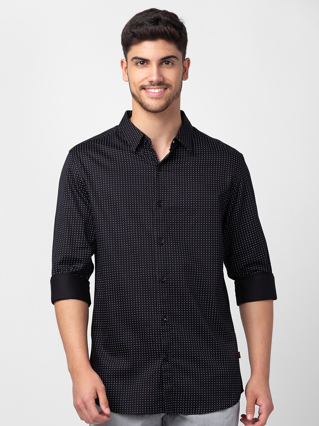 

SPYKAR Men Plus Size Slim Fit Micro Ditsy Printed Casual Shirt, Black