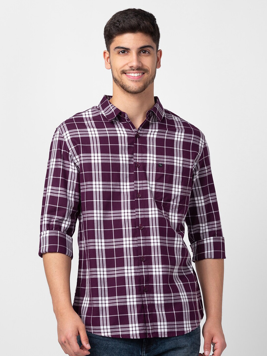 

SPYKAR Men Plus Size Slim Fit Tartan Checks Checked Casual Shirt, Purple