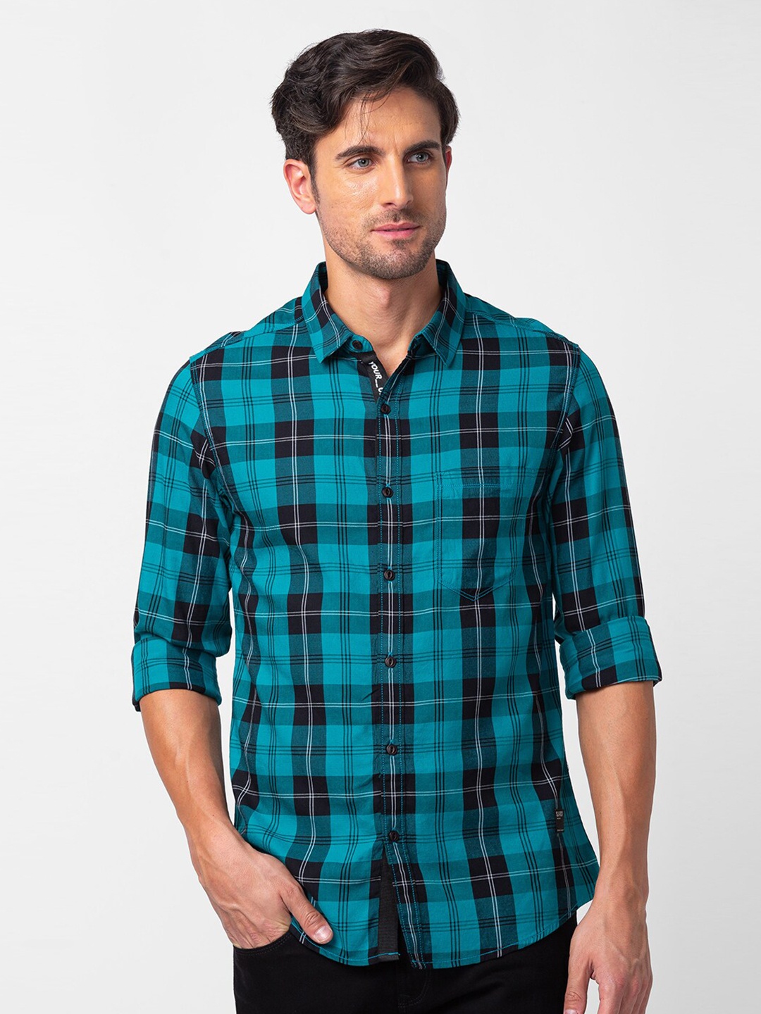 

SPYKAR Men Slim Fit Tartan Checks Checked Casual Shirt, Green