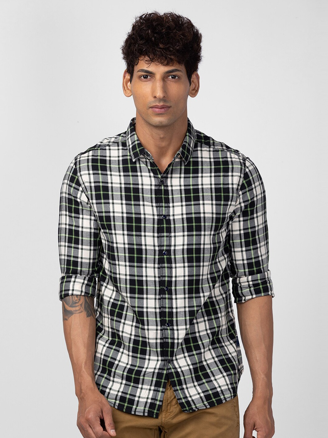 

SPYKAR Men Slim Fit Tartan Checks Checked Casual Shirt, Green