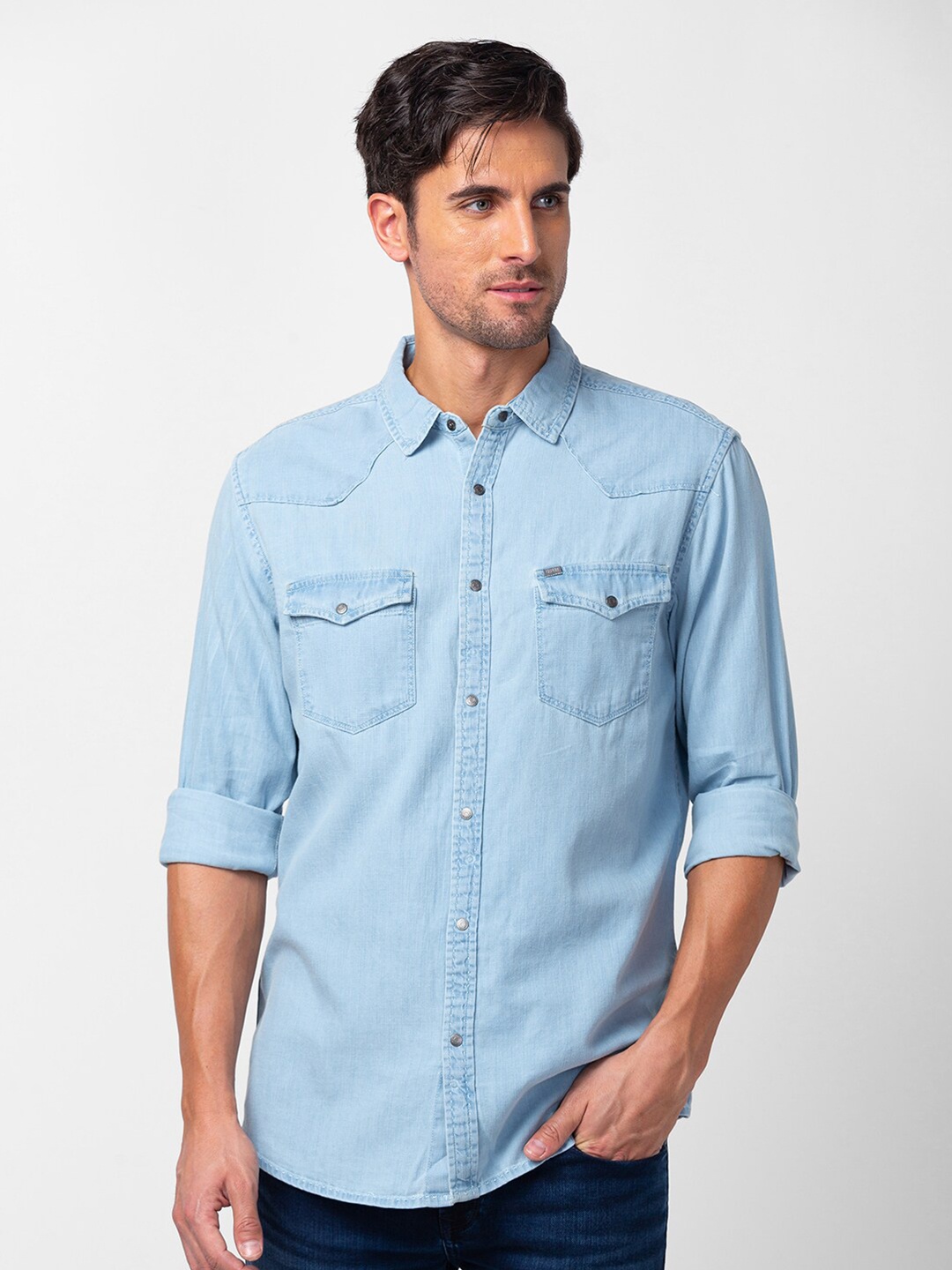 

SPYKAR Men Cotton Solid Slim Fit Casual Shirt, Blue