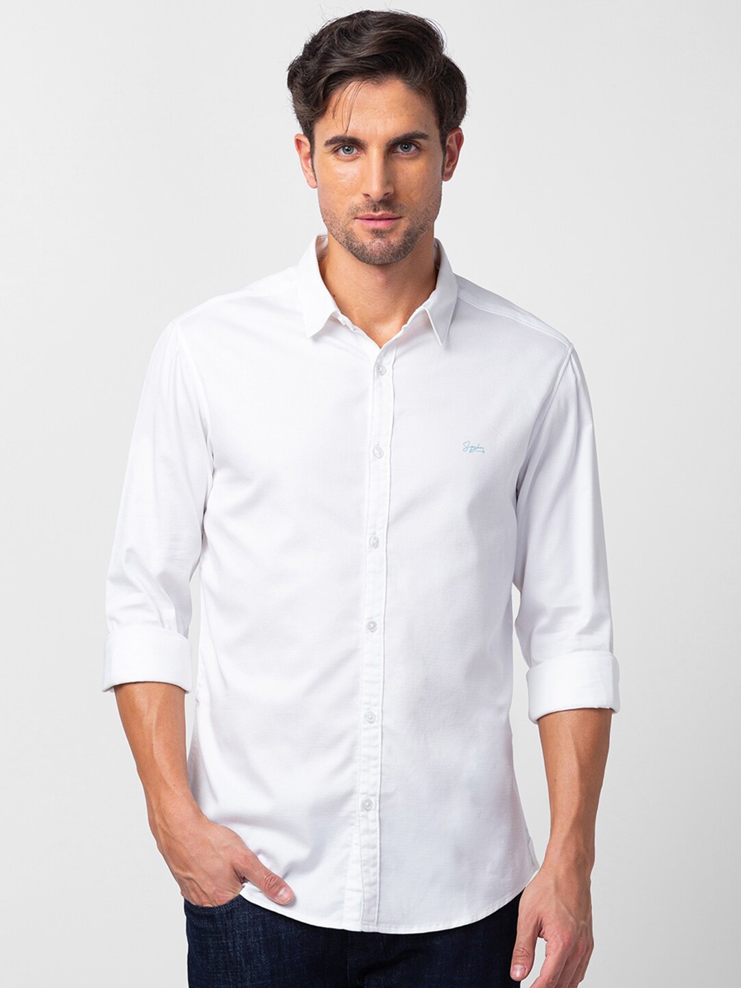 

SPYKAR Men Cotton Solid Slim Fit Casual Shirt, White