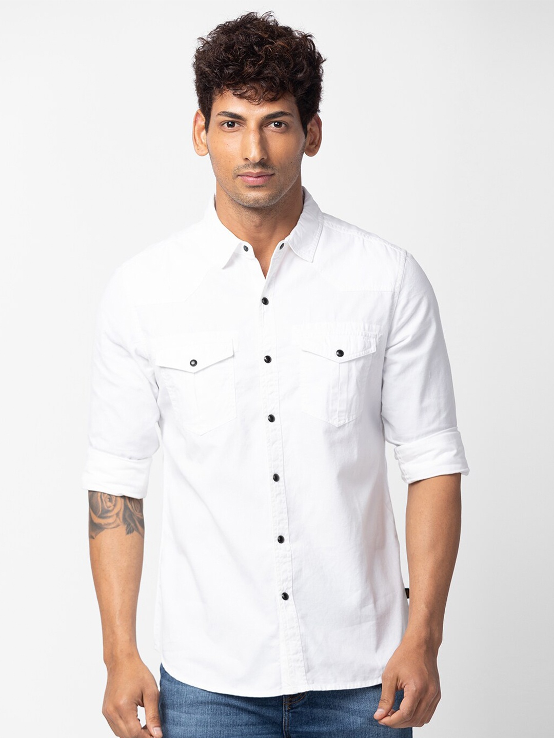 

SPYKAR Men Cotton Solid Slim Fit Casual Shirt, White