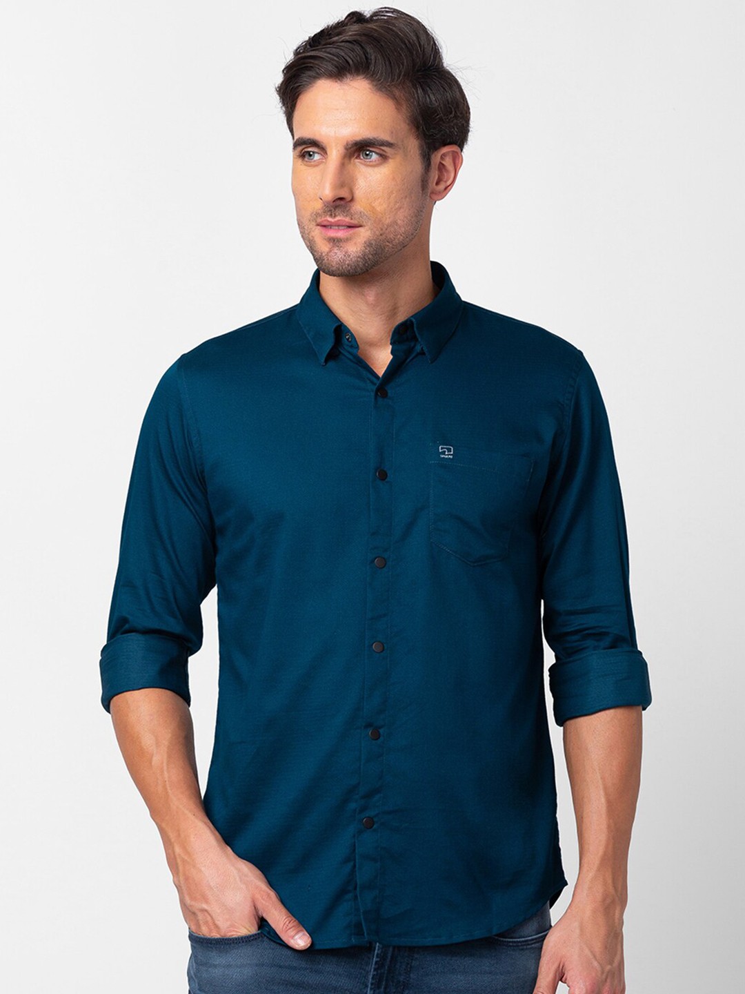 

SPYKAR Men Cotton Solid Casual Shirt, Blue